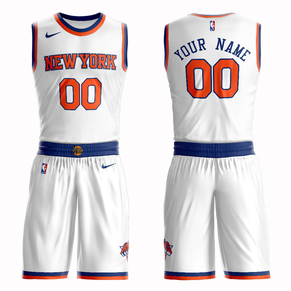 Knicks White Men's Customized Nike Swingman Jersey(With Shorts)