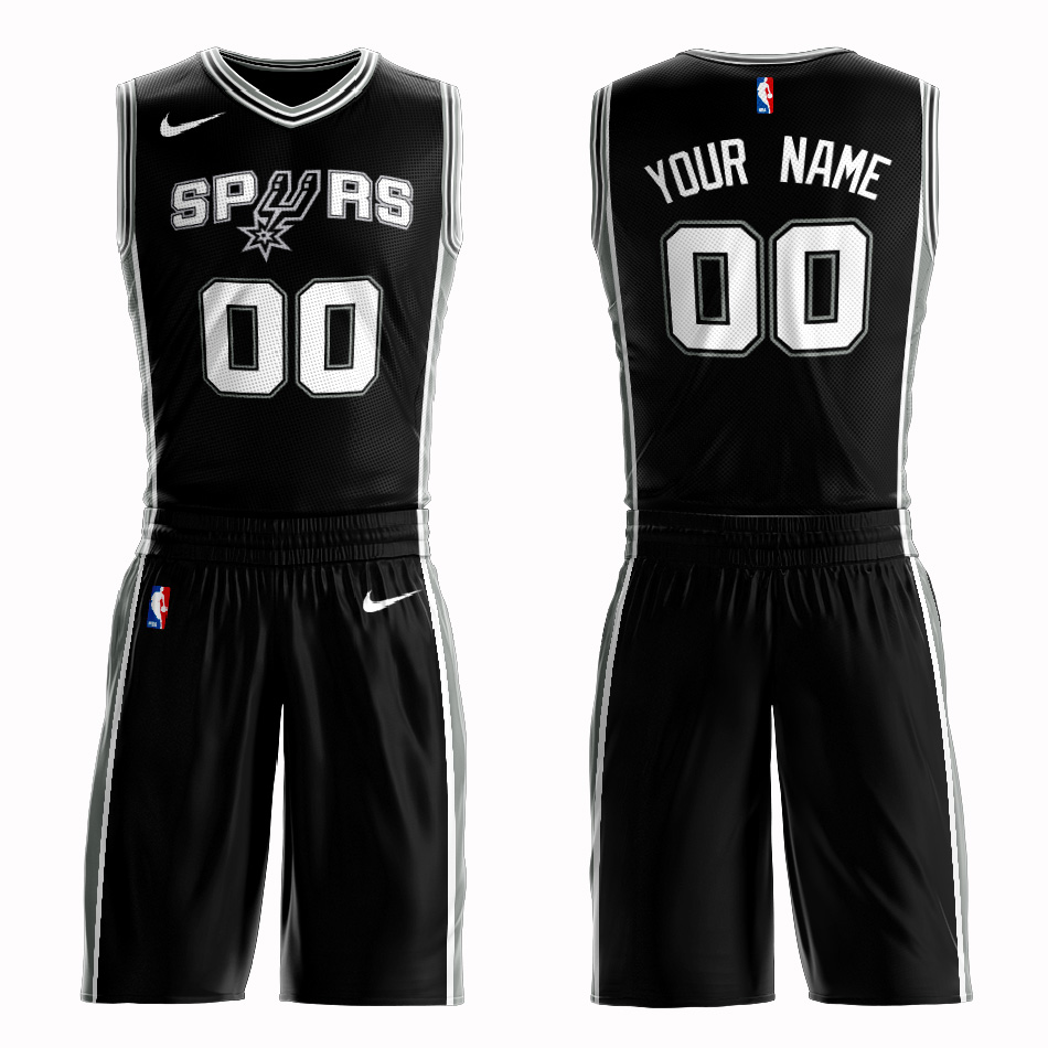 Spurs Black Men's Customized Nike Swingman Jersey(With Shorts)