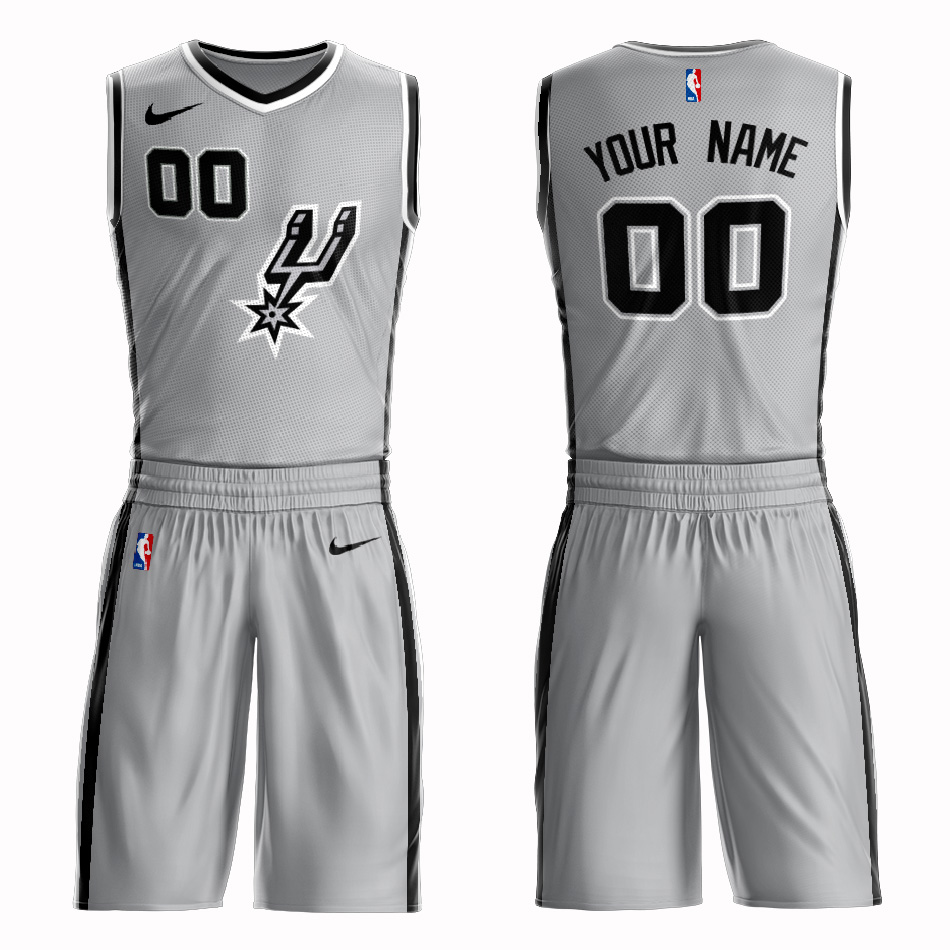 Spurs Gray Men's Customized Nike Swingman Jersey(With Shorts)
