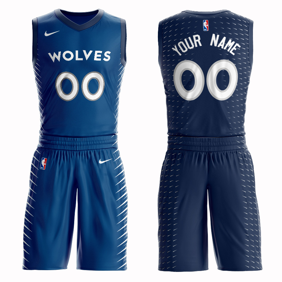 Timberwolves Blue Men's Customized Nike Swingman Jersey(With Shorts)