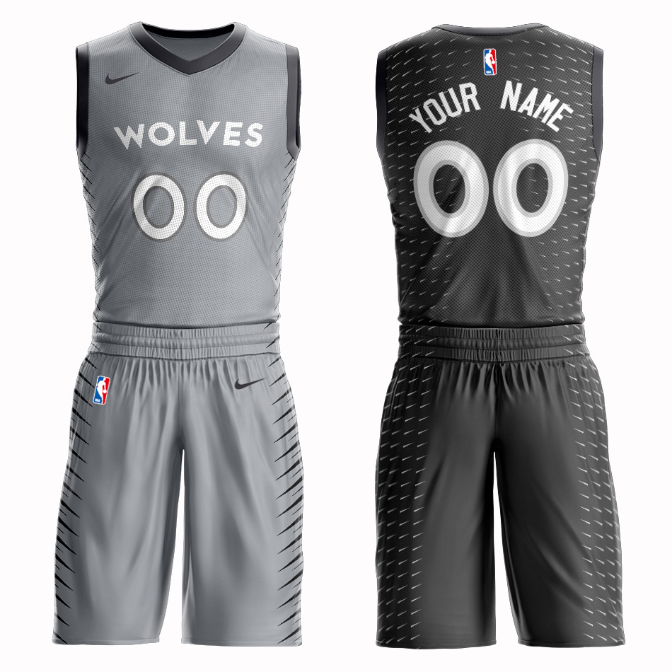 Timberwolves Gray Men's Customized Nike Swingman Jersey(With Shorts)