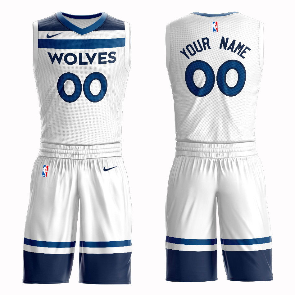 Timberwolves White Men's Customized Nike Swingman Jersey(With Shorts)