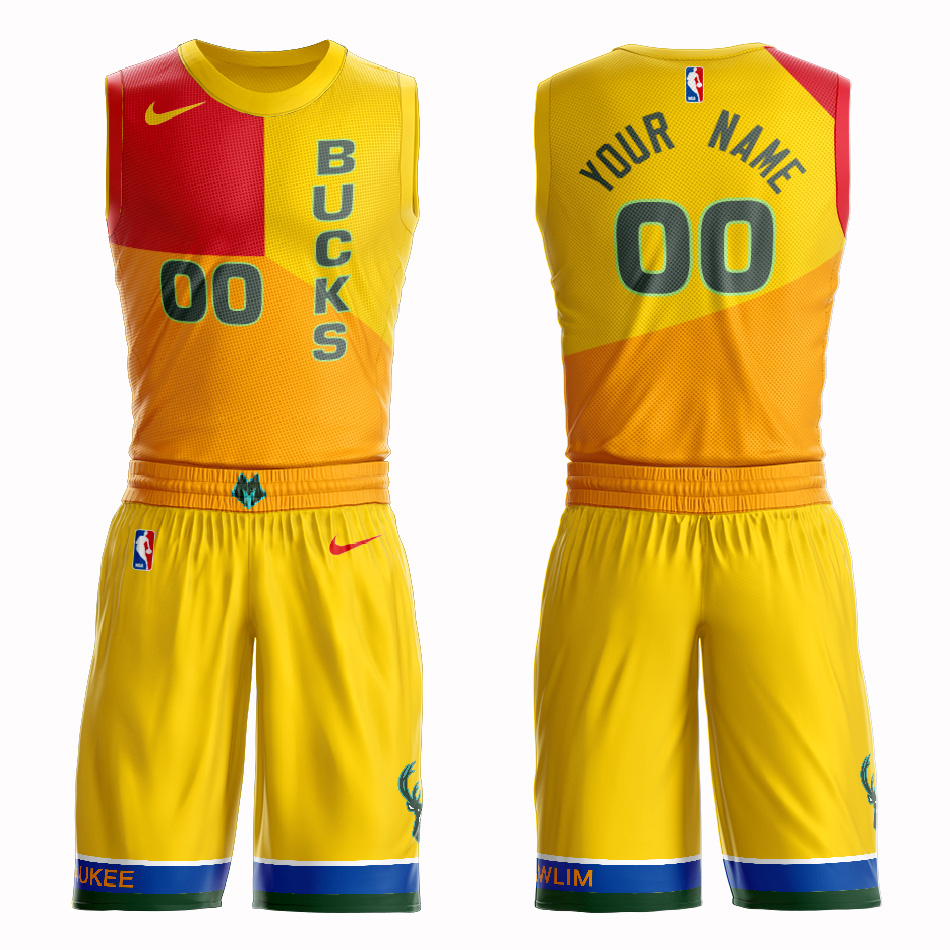 Bucks Yellow 2018-19 City Edition Men's Customized Nike Swingman Jersey(With Shorts)