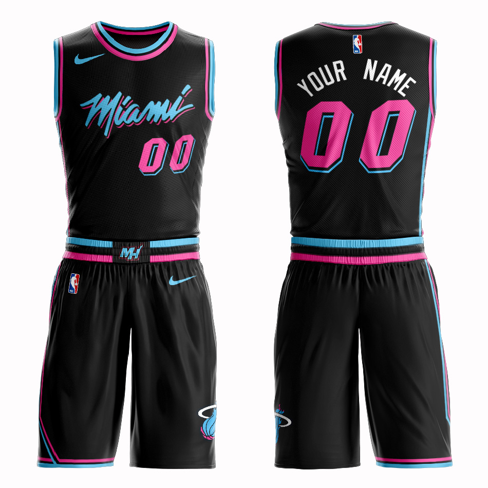 Heat Black 2018-19 City Edition Men's Customized Nike Swingman Jersey(With Shorts)