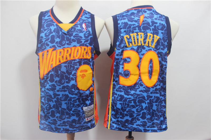 Warriors 30 Stephen Curry Blue Hardwood Classics Jersey