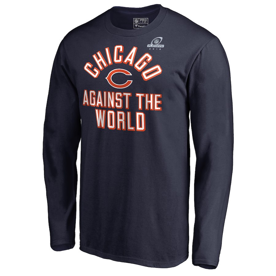 Bears Navy 2018 NFL Playoffs Against The World Men's Long Sleeve T-Shirt - Click Image to Close