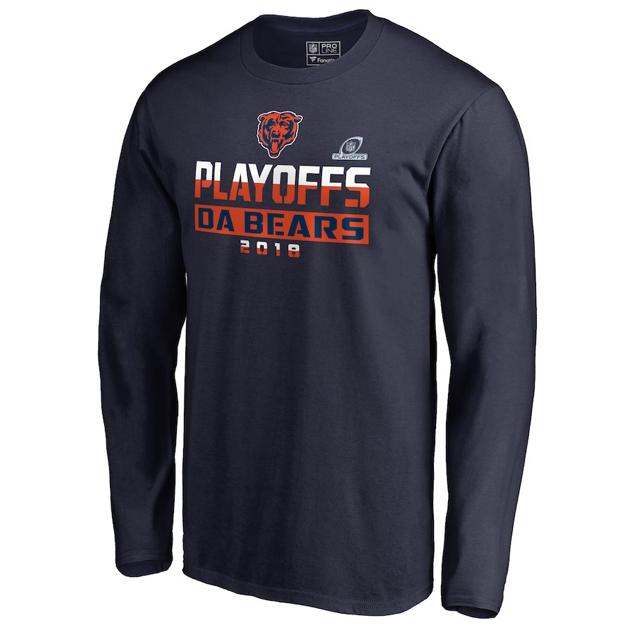Bears Navy 2018 NFL Playoffs Da Bears Men's Long Sleeve T-Shirt - Click Image to Close