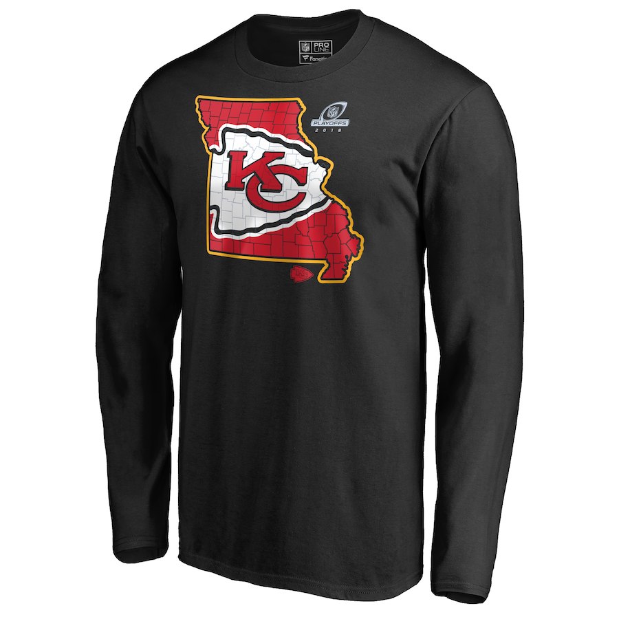 Chiefs Black 2018 NFL Playoffs Men's Long Sleeve T-Shirt - Click Image to Close