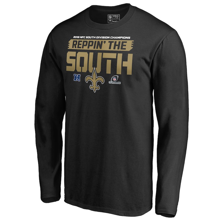 Saints Black 2018 NFL Playoffs Reppin' The South Men's Long Sleeve T-Shirt