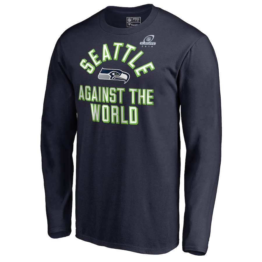 Seahawks Navy 2018 NFL Playoffs Against The World Men's Long Sleeve T-Shirt