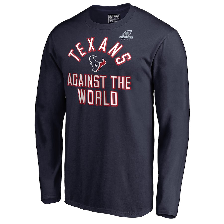 Texans Navy 2018 NFL Playoffs Against The World Men's Long Sleeve T-Shirt