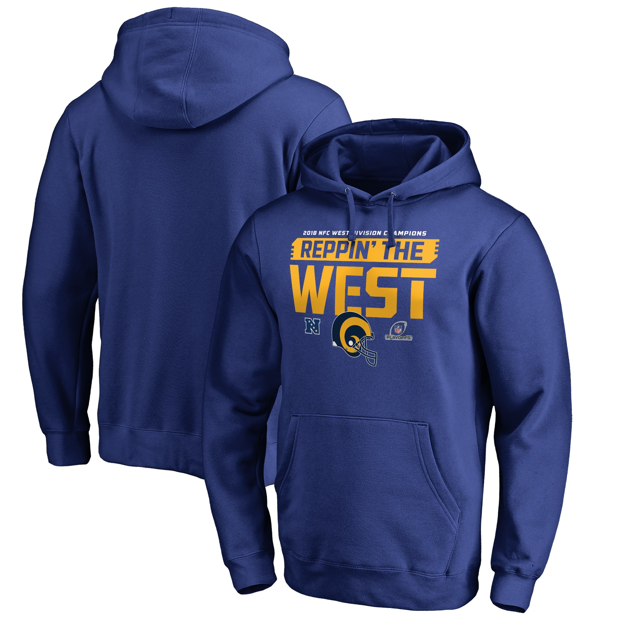 Rams Blue 2018 NFL Playoffs Reppin' The West Men's Pullover Hoodie - Click Image to Close