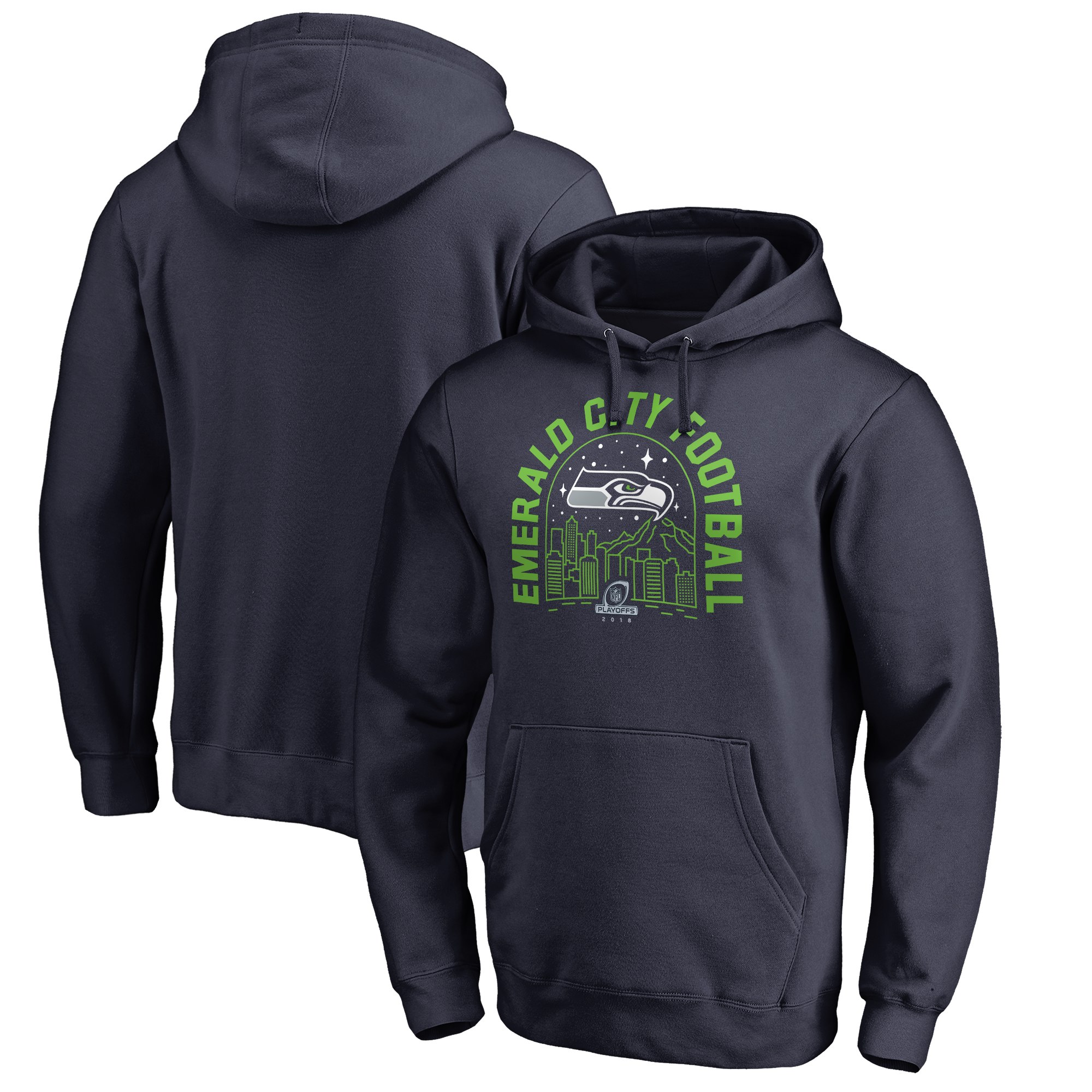 Seahawks 2018 NFL Playoffs Emerald City Football Men's Pullover Hoodie