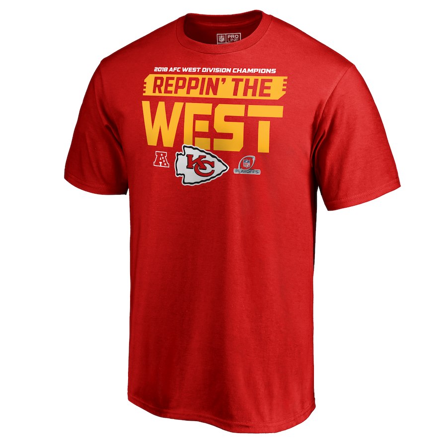 Chiefs Red 2018 NFL Playoffs Reppin' The West Men's T-Shirt - Click Image to Close