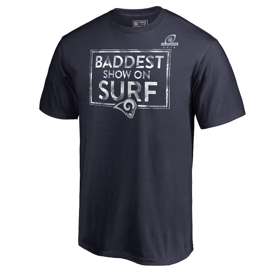Rams Navy 2018 NFL Playoffs Baddest Show On Surf Men's T-Shirt - Click Image to Close