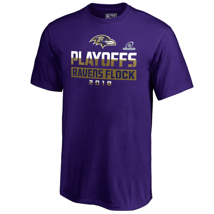 Ravens Purple 2018 NFL Playoffs Ravens Flock Men's T-Shirt