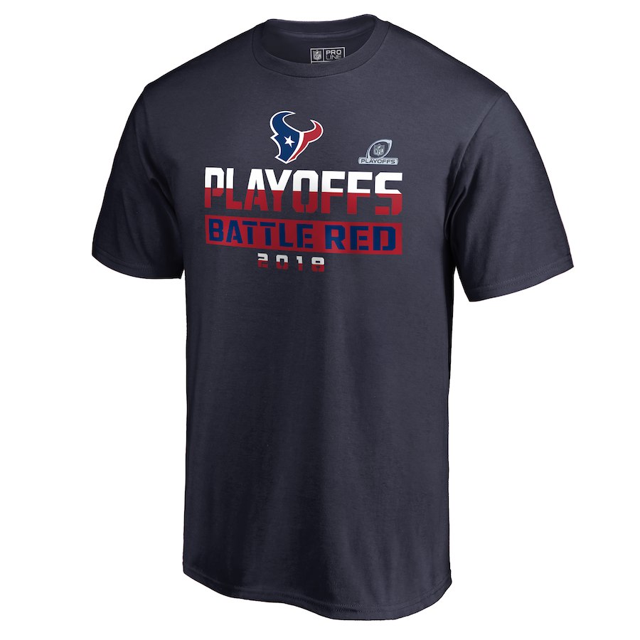 Texans Navy 2018 NFL Playoffs Battle Red Men's T-Shirt - Click Image to Close