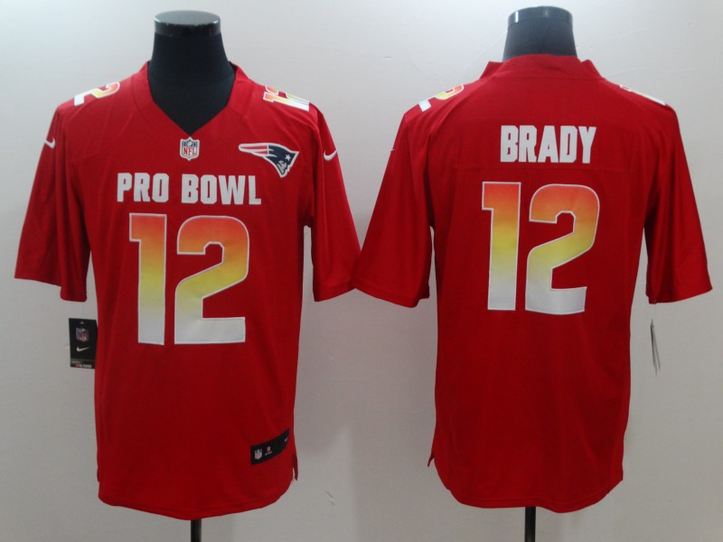 Nike AFC Patriots 12 Tom Brady Red 2019 Pro Bowl Game Jersey