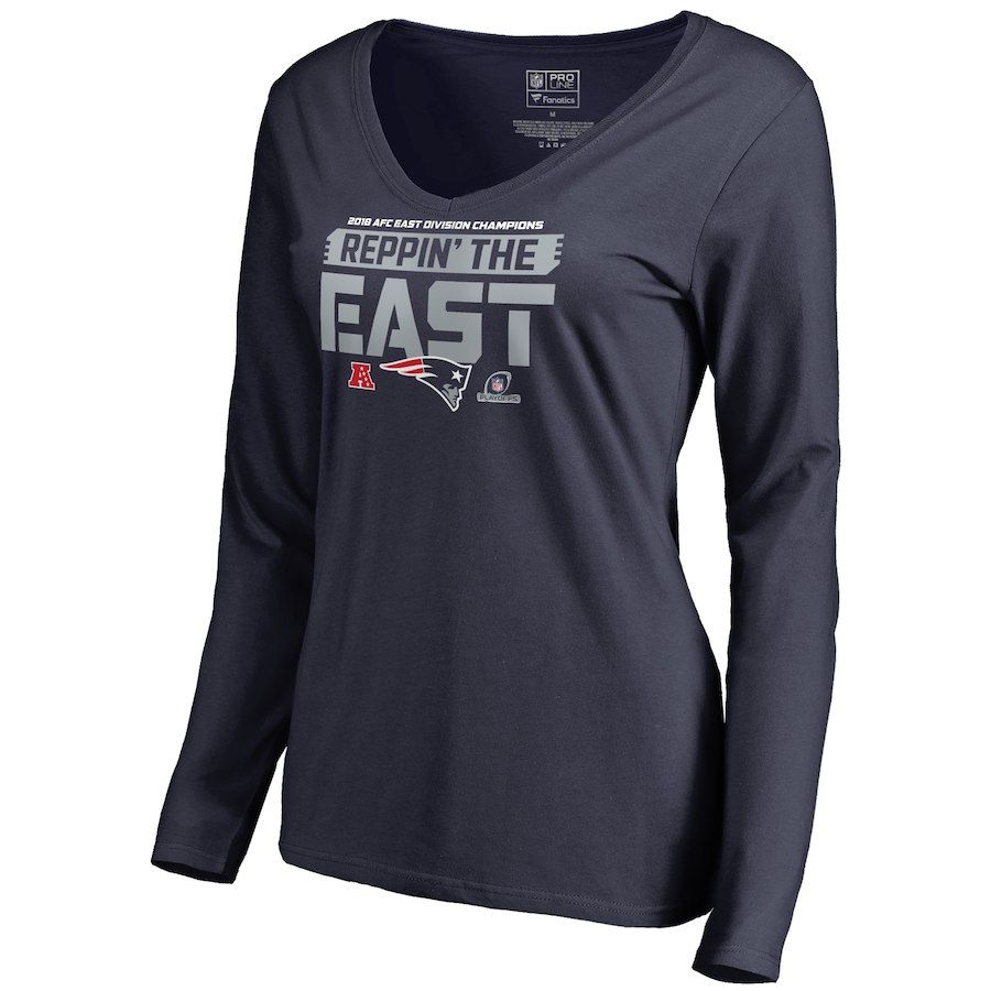 Patriots Navy Women's Long Sleeve 2018 NFL Playoffs Reppin' The East T-Shirt