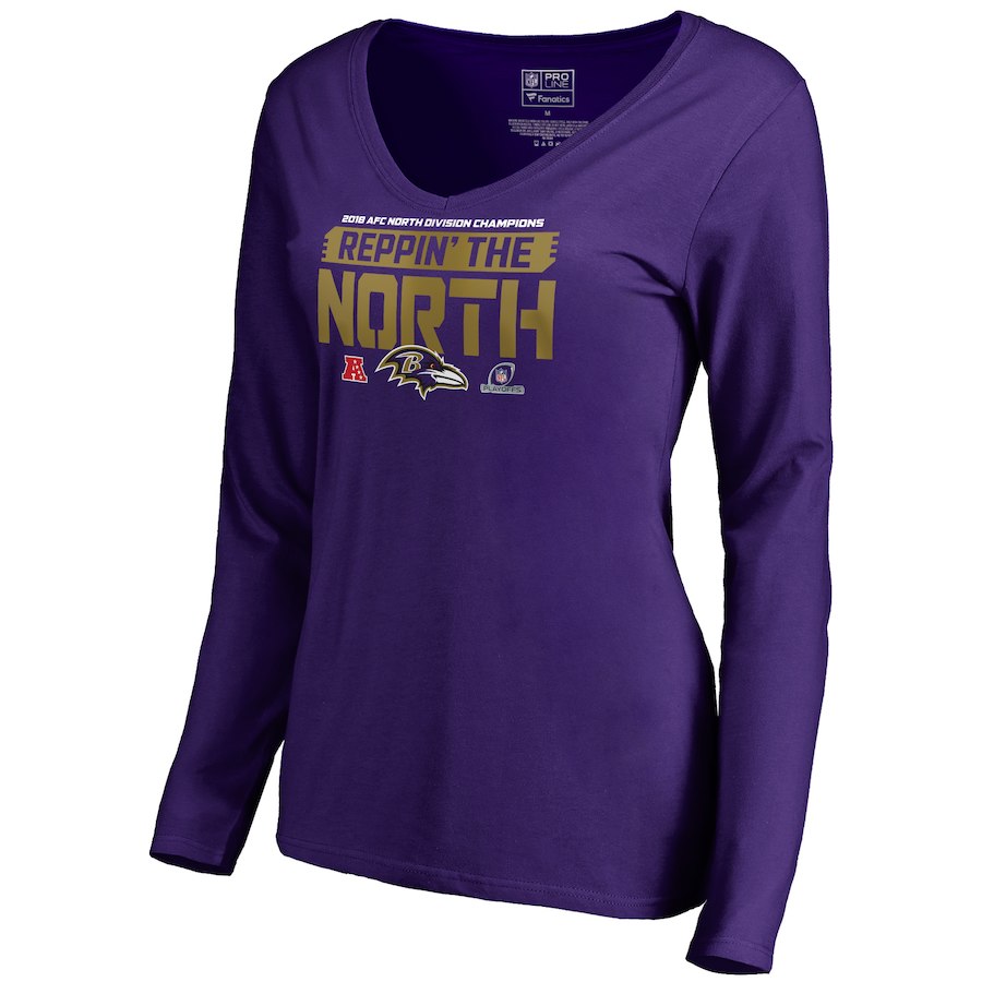 Ravens Purple Women's Long Sleeve 2018 NFL Playoffs Reppin' The North T-Shirt