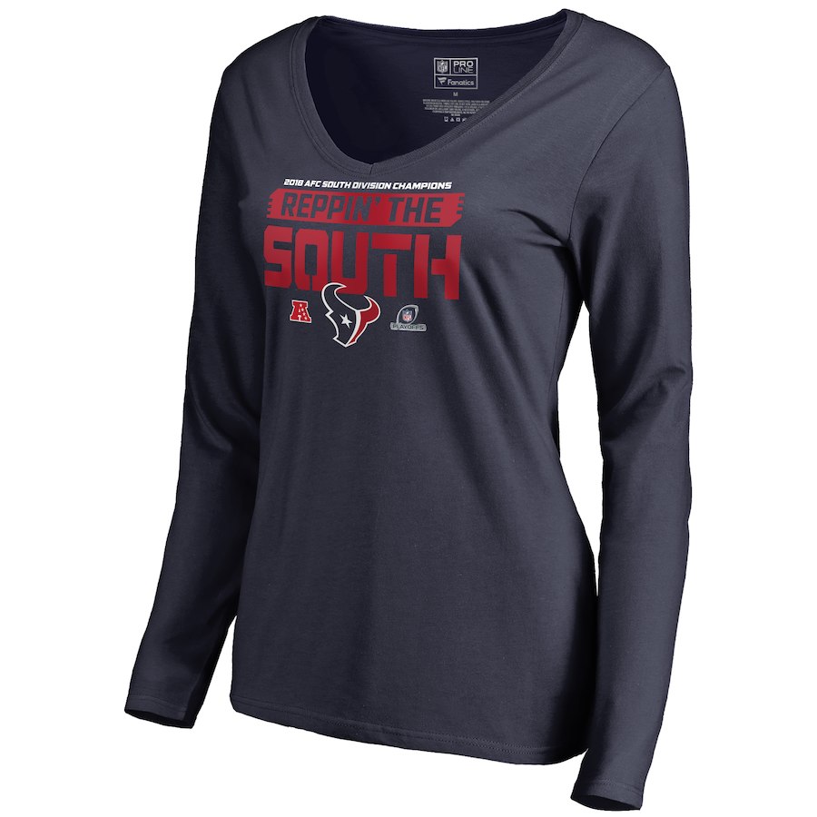 Texans Navy Women's Long Sleeve 2018 NFL Playoffs Reppin' The South T-Shirt