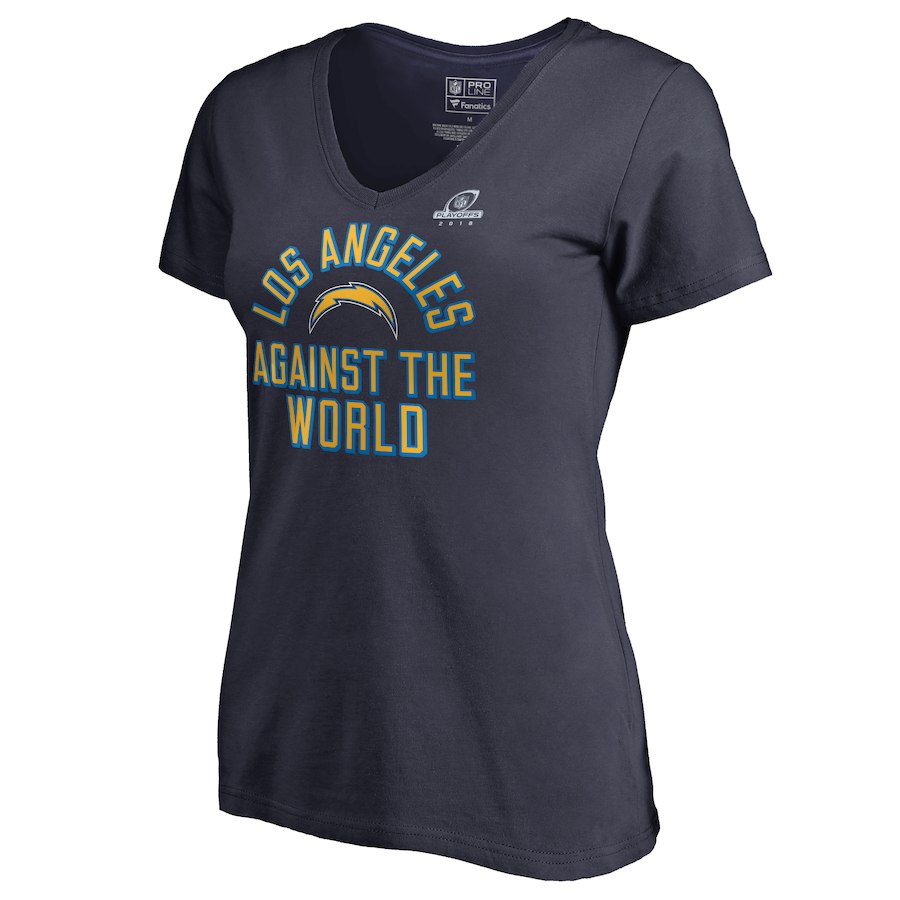 Chargers Navy Women's 2018 NFL Playoffs Against The World T-Shirt - Click Image to Close