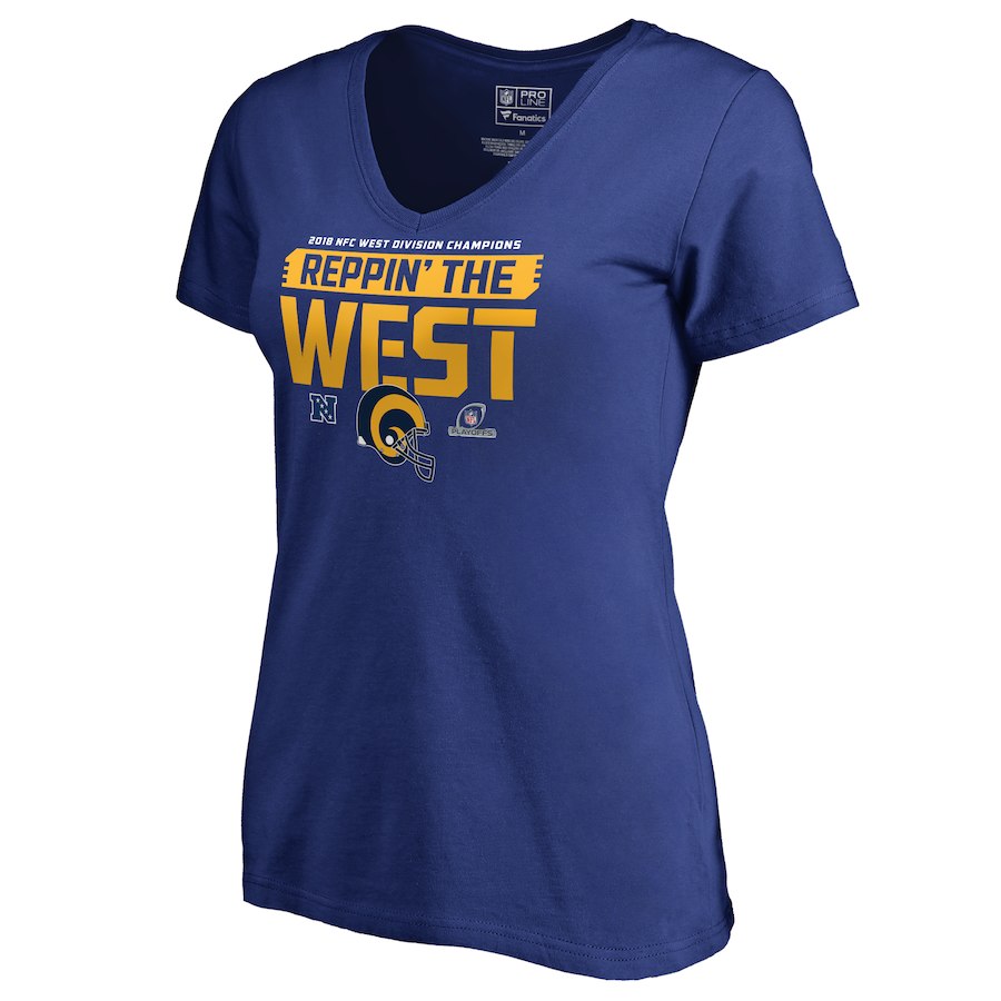 Rams Blue Women's 2018 NFL Playoffs Reppin' The West T-Shirt - Click Image to Close