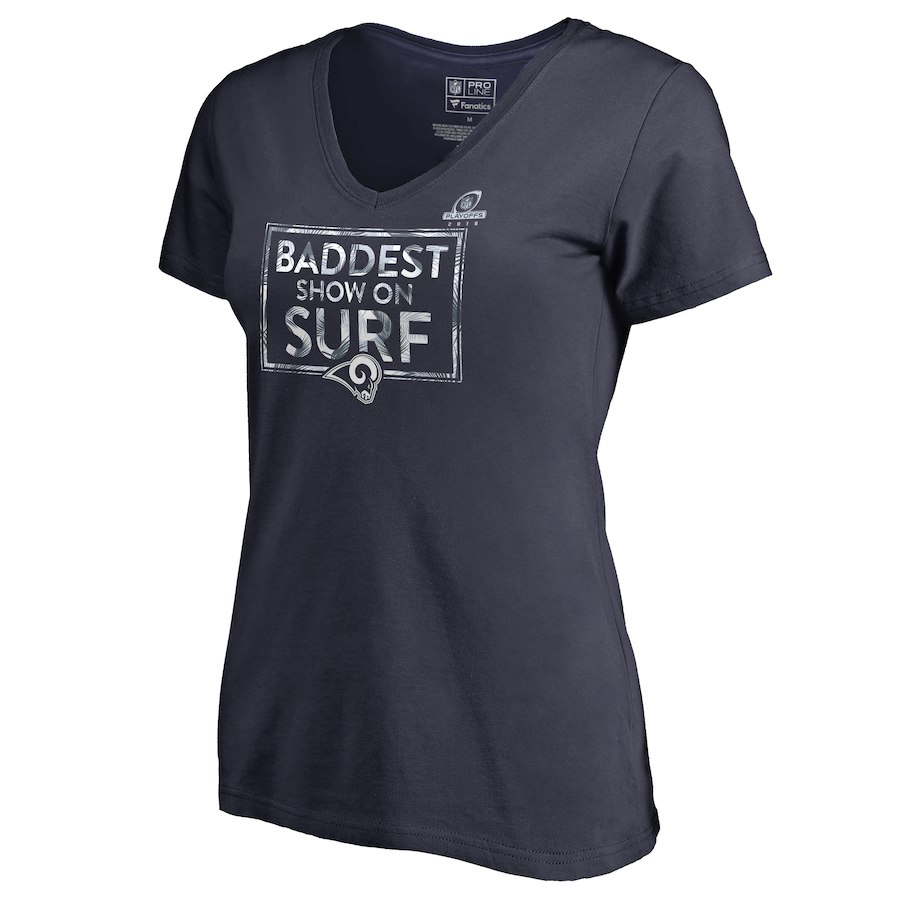 Rams Navy Women's 2018 NFL Playoffs Baddest Show On Surf T-Shirt