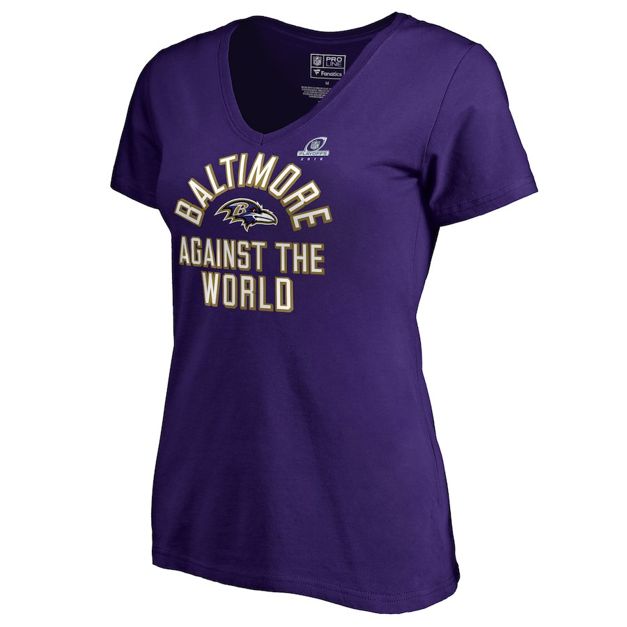 Ravens Purple Women's 2018 NFL Playoffs Against The World T-Shirt - Click Image to Close