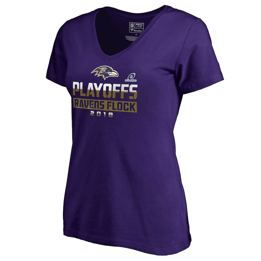 Ravens Purple Women's 2018 NFL Playoffs Ravens Flock T-Shirt