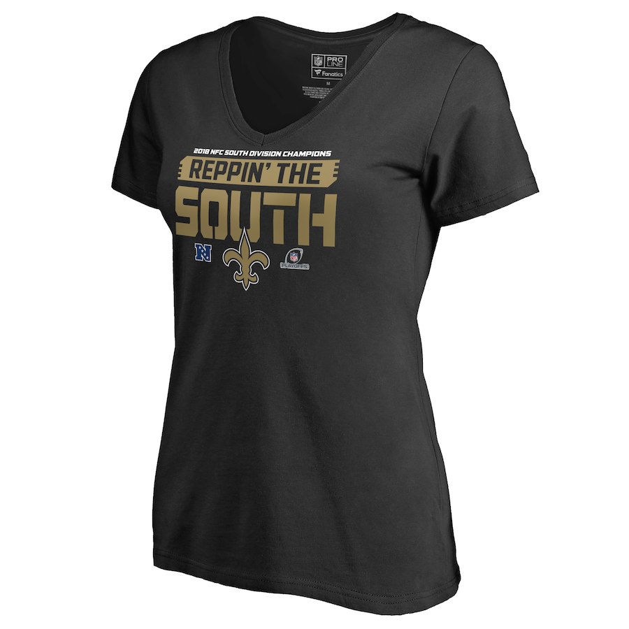 Saints Black Women's 2018 NFL Playoffs Reppin' The South T-Shirt - Click Image to Close