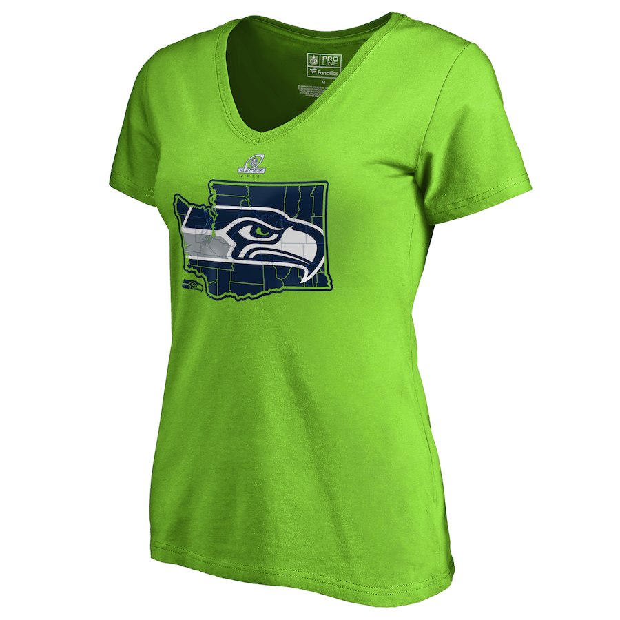 Seahawks Green Women's 2018 NFL Playoffs T-Shirt - Click Image to Close