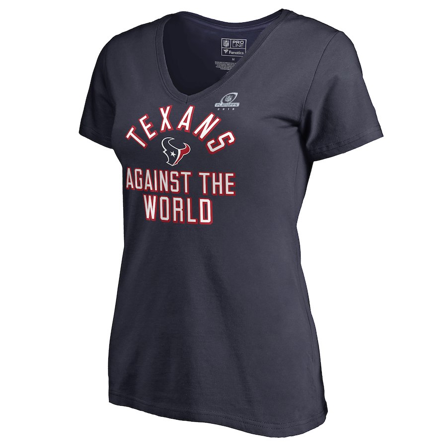 Texans Navy Women's 2018 NFL Playoffs Against The World T-Shirt - Click Image to Close