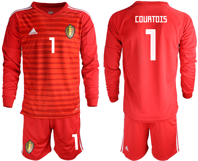 Belgium 1 COURTOIS Red 2018 FIFA World Cup Long Sleeve Goalkeeper Soccer Jersey - Click Image to Close
