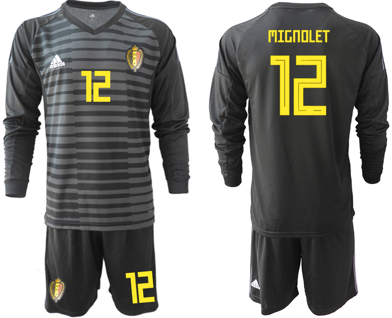 Belgium 12 MIGNOLET Black 2018 FIFA World Cup Long Sleeve Goalkeeper Soccer Jersey - Click Image to Close
