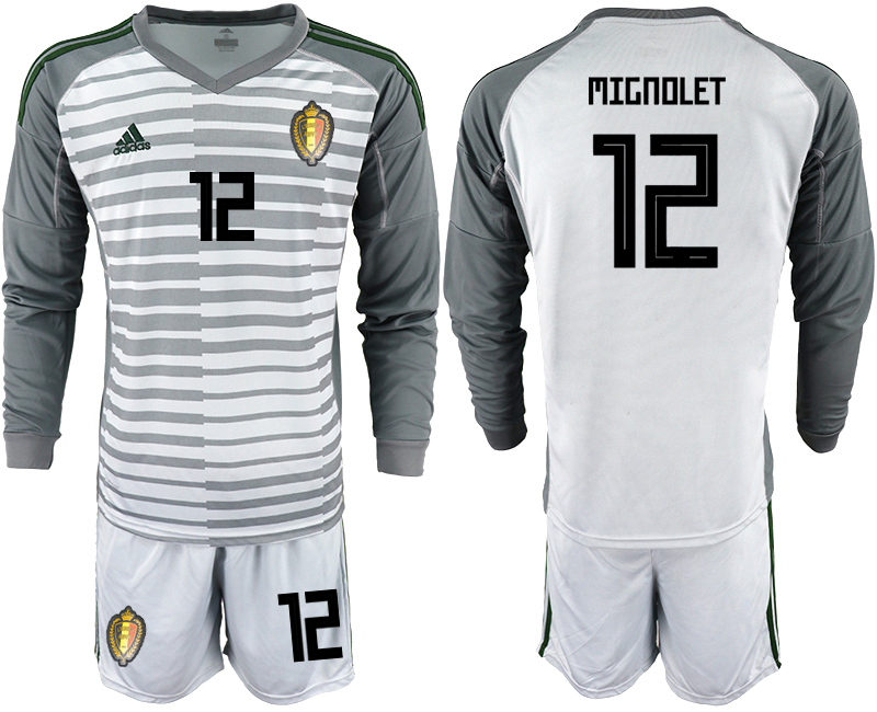 Belgium 12 MIGNOLET Gray 2018 FIFA World Cup Long Sleeve Goalkeeper Soccer Jersey