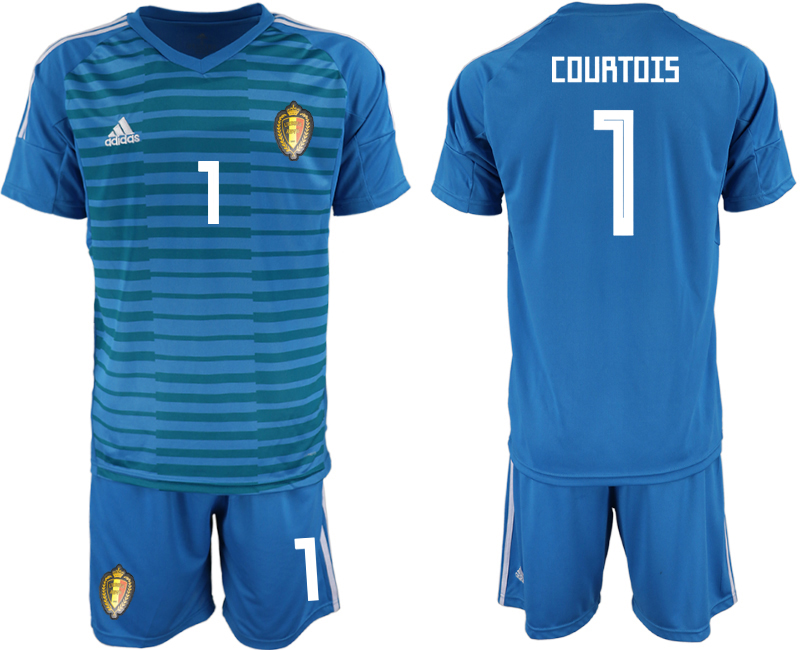 Belgium 1 COURTOIS Blue 2018 FIFA World Cup Goalkeeper Soccer Jersey