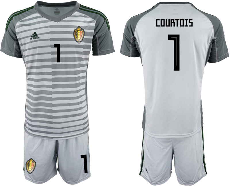 Belgium 1 COURTOIS Gray 2018 FIFA World Cup Goalkeeper Soccer Jersey - Click Image to Close
