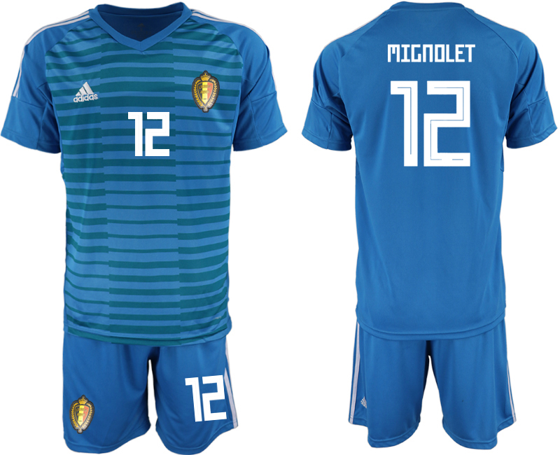 Belgium 12 MIGNOLET Blue 2018 FIFA World Cup Goalkeeper Soccer Jersey - Click Image to Close