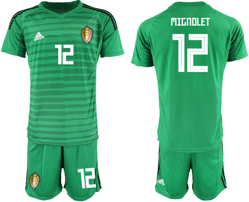 Belgium 12 MIGNOLET Green 2018 FIFA World Cup Goalkeeper Soccer Jersey - Click Image to Close