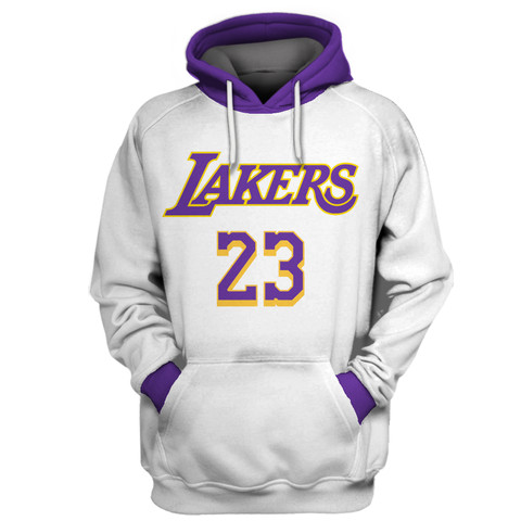 Lakers 23 Lebron James White All Stitched Hooded Sweatshirt