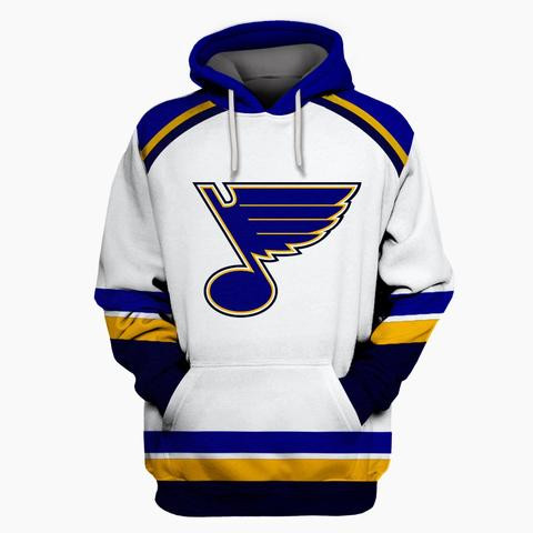 Blues White All Stitched Hooded Sweatshirt