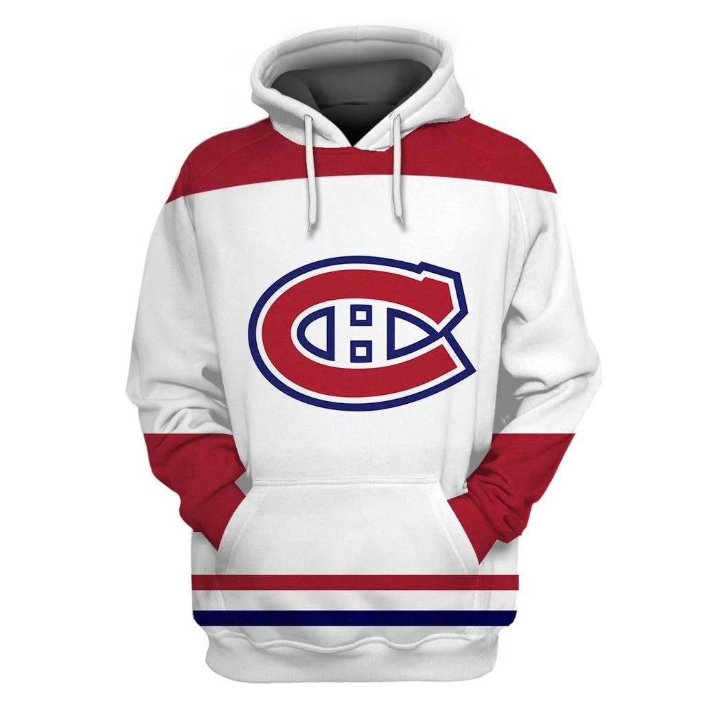 Canadiens White All Stitched Hooded Sweatshirt