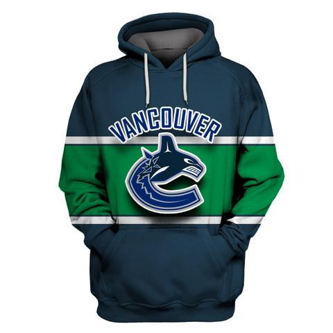 Canucks Navy All Stitched Hooded Sweatshirt