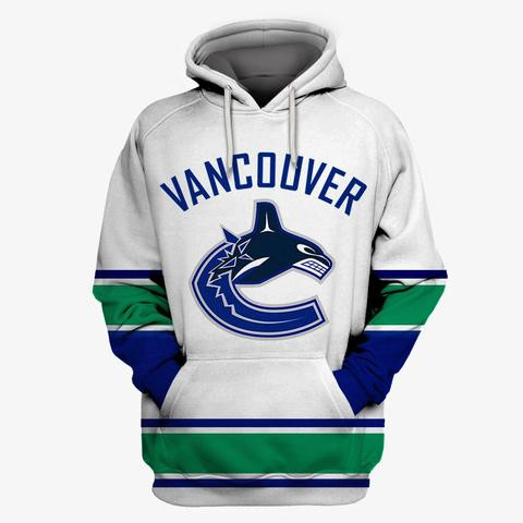 Canucks White All Stitched Hooded Sweatshirt