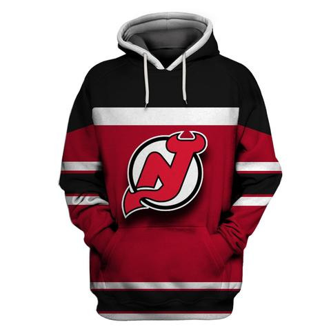 Devils Red Black All Stitched Hooded Sweatshirt - Click Image to Close