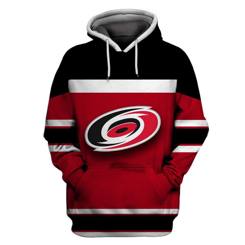 Hurricanes Red Black All Stitched Hooded Sweatshirt