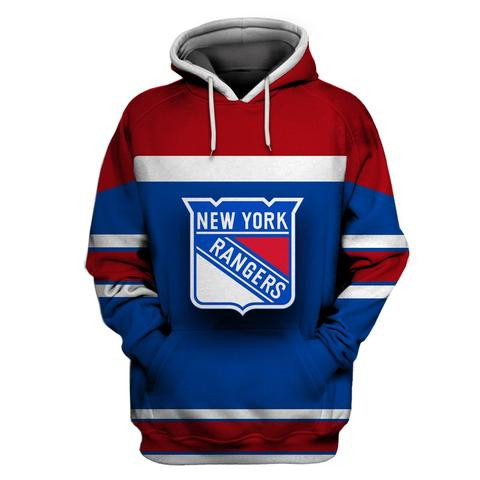 NY Rangers Blue Red All Stitched Hooded Sweatshirt