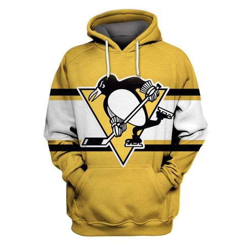 Penguins Gold All Stitched Hooded Sweatshirt