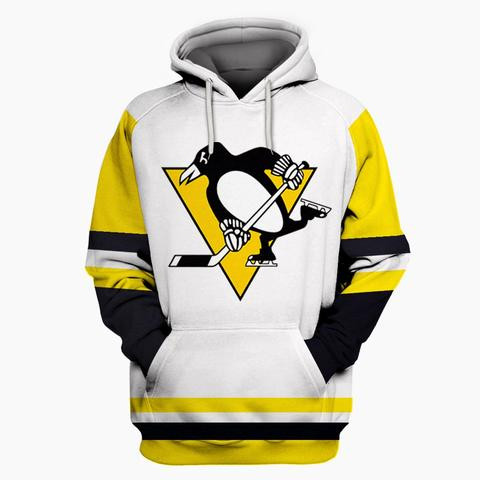 Penguins White All Stitched Hooded Sweatshirt